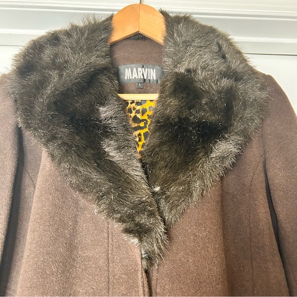 Marvin Richards Vintage Brown Wool Coat with Leopard Lining - Size Large - Picture 5 of 13